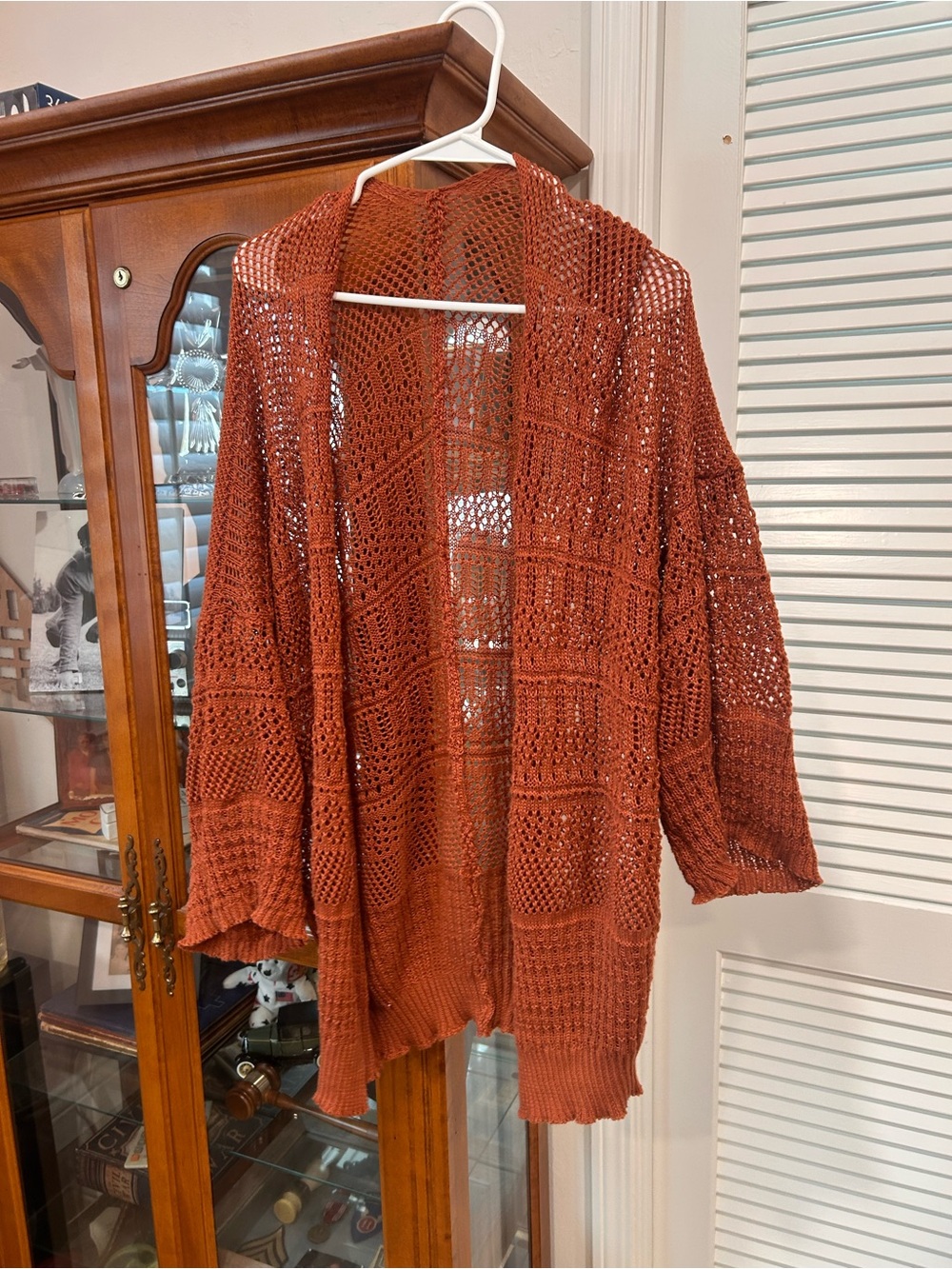 Open-Knit Rust Orange Cardigan - Picture 2 of 3